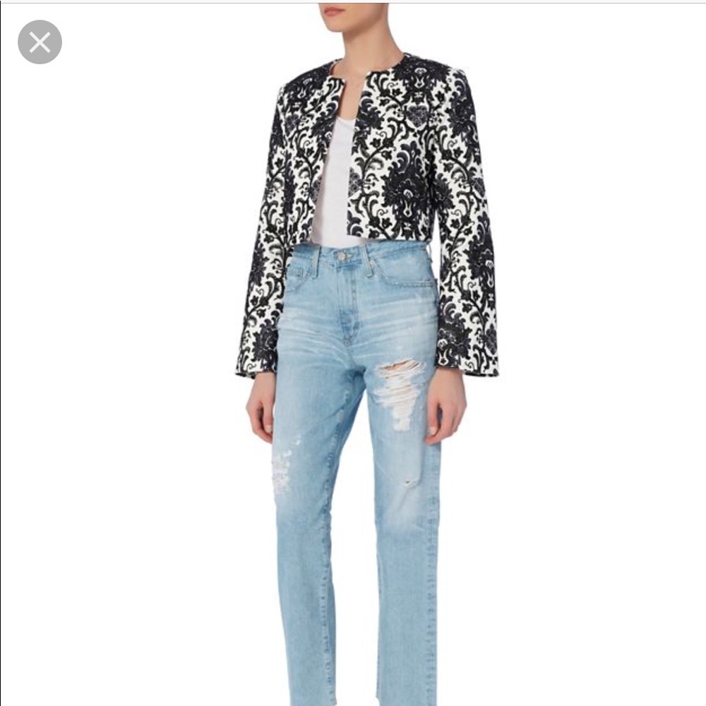 Intermix Tarik Embroidery Black Navy Crop Jacket Bell Sleeves